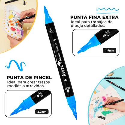 Marcadores Acrílicos Arrtx 64 colores | Doble Punta | Punta Pincel y Fina