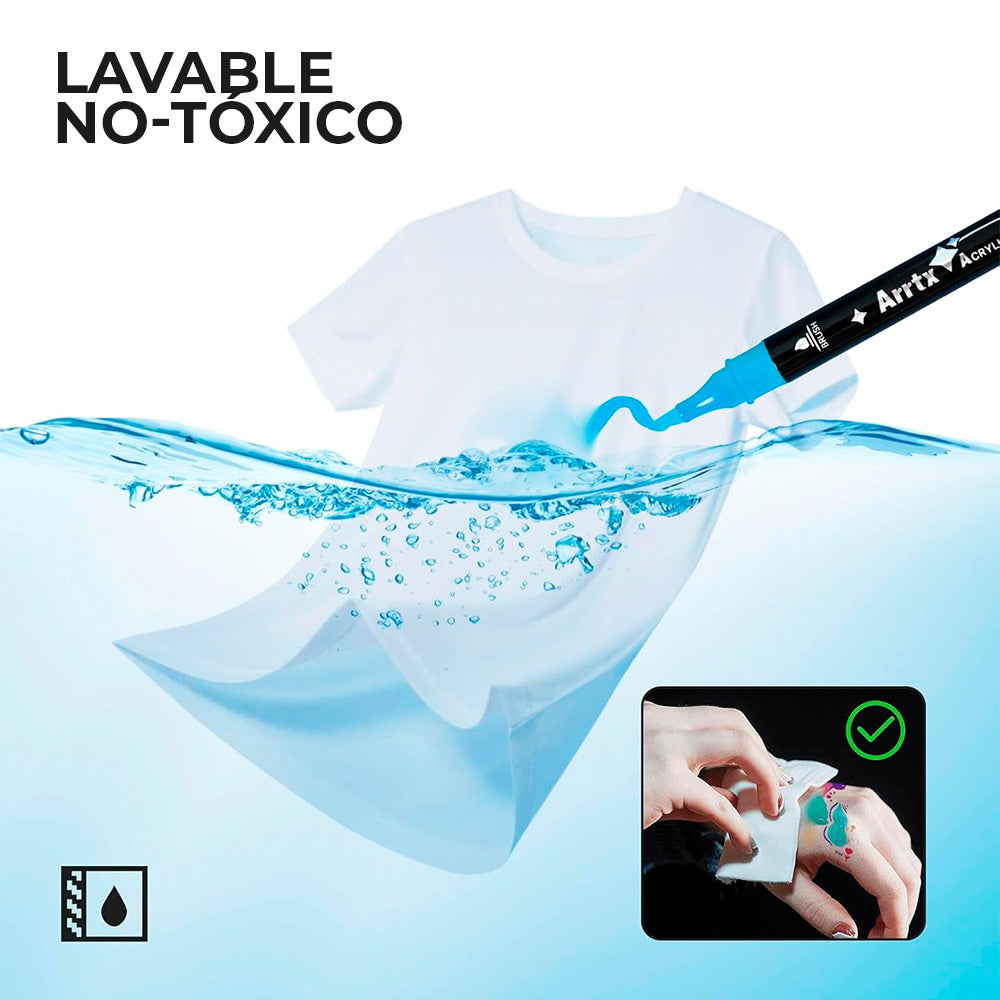 Marcadores Acrílicos Arrtx 64 colores | Doble Punta | Punta Pincel y Fina