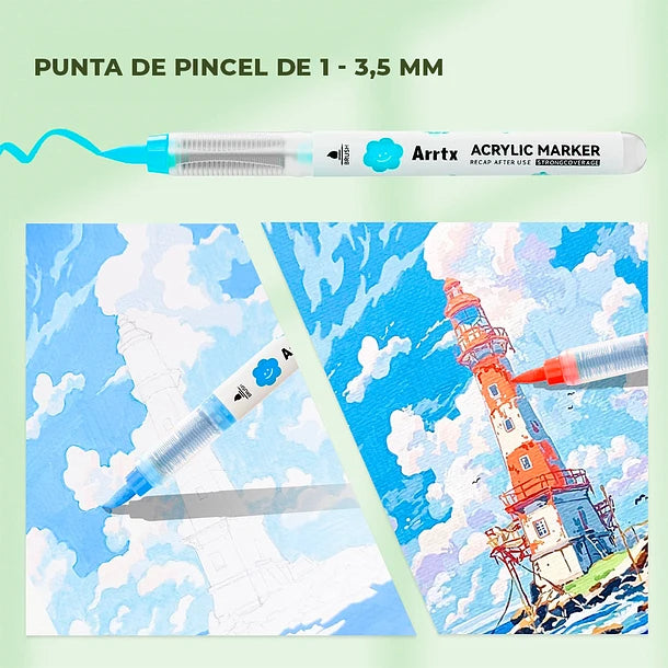 Marcadores Acrílicos Arrtx 36 colores | Punta Pincel | Tinta líquida