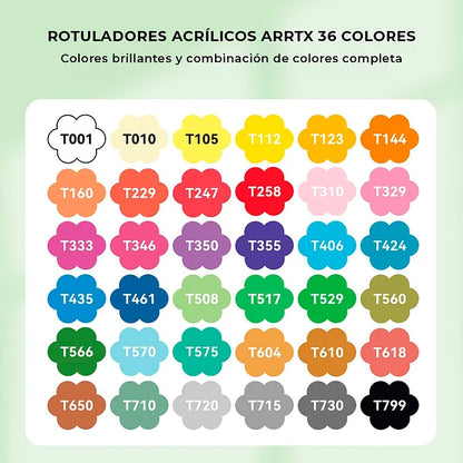 Marcadores Acrílicos Arrtx 36 colores | Punta Pincel | Tinta líquida