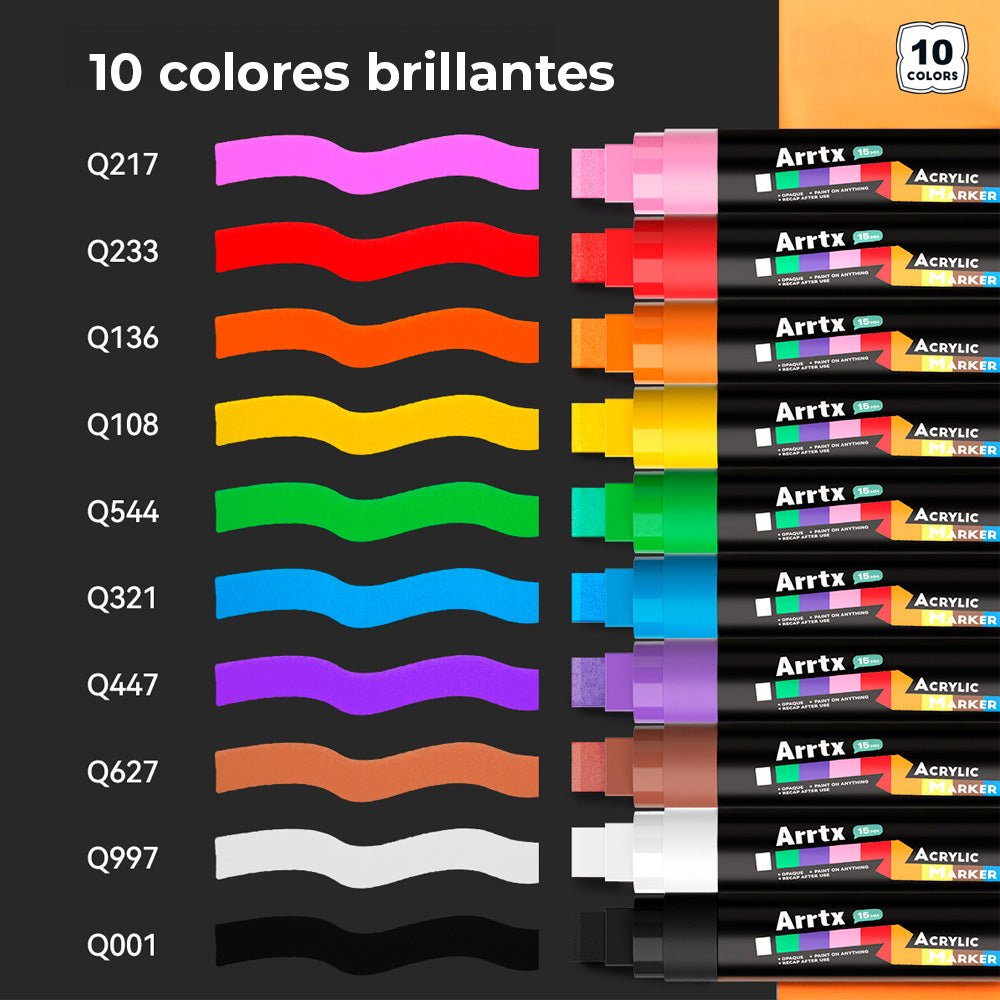 Marcadores Acrílicos Arrtx Jumbo | Punta Ancha 15 mm | 10 colores