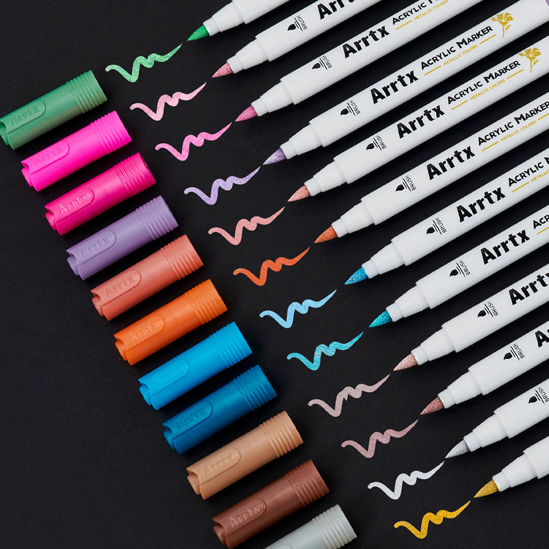 Marcadores Acrílicos Metálicos Arrtx | Punta Pincel | 12 colores
