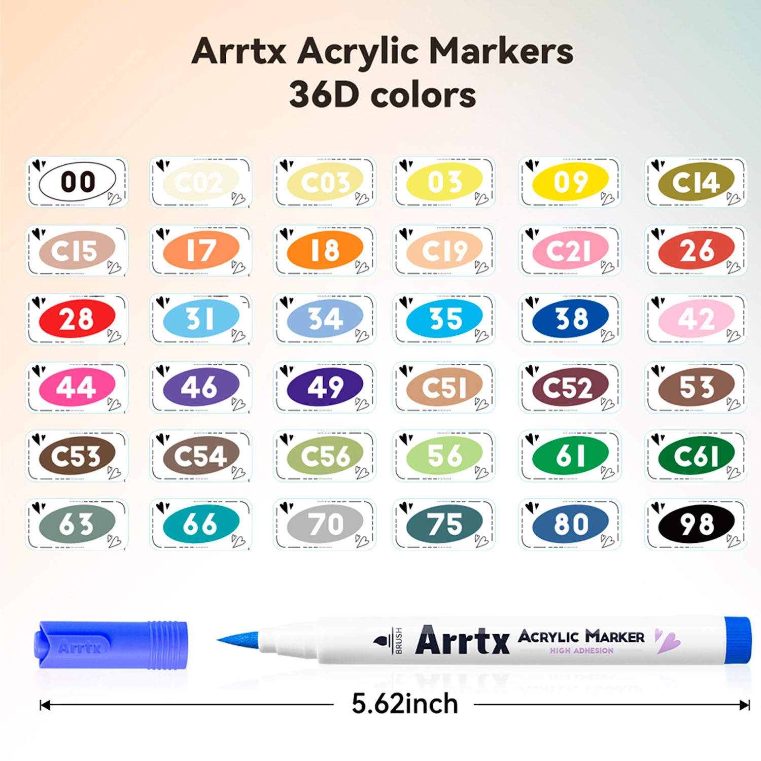 Marcadores Acrílicos Arrtx 36D | Punta Pincel | 36 colores