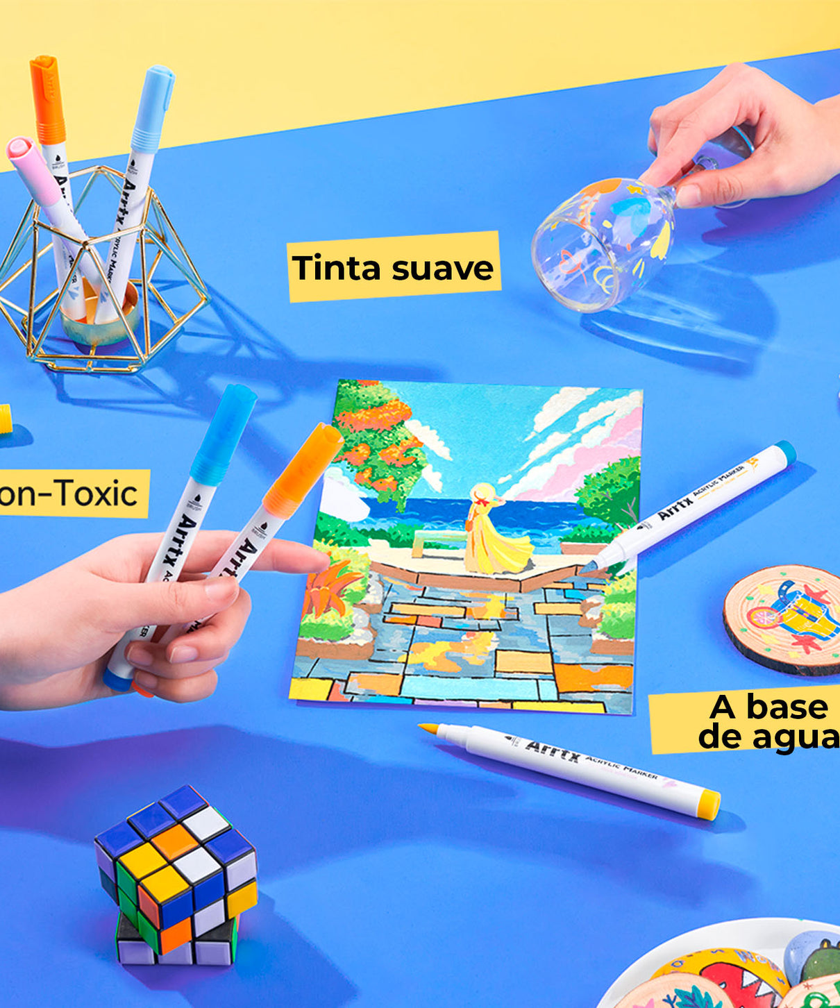 Marcadores Acrílicos Arrtx 60A | Punta Pincel | 60 colores: 50 clásicos + 4 metálicos + 6 neón