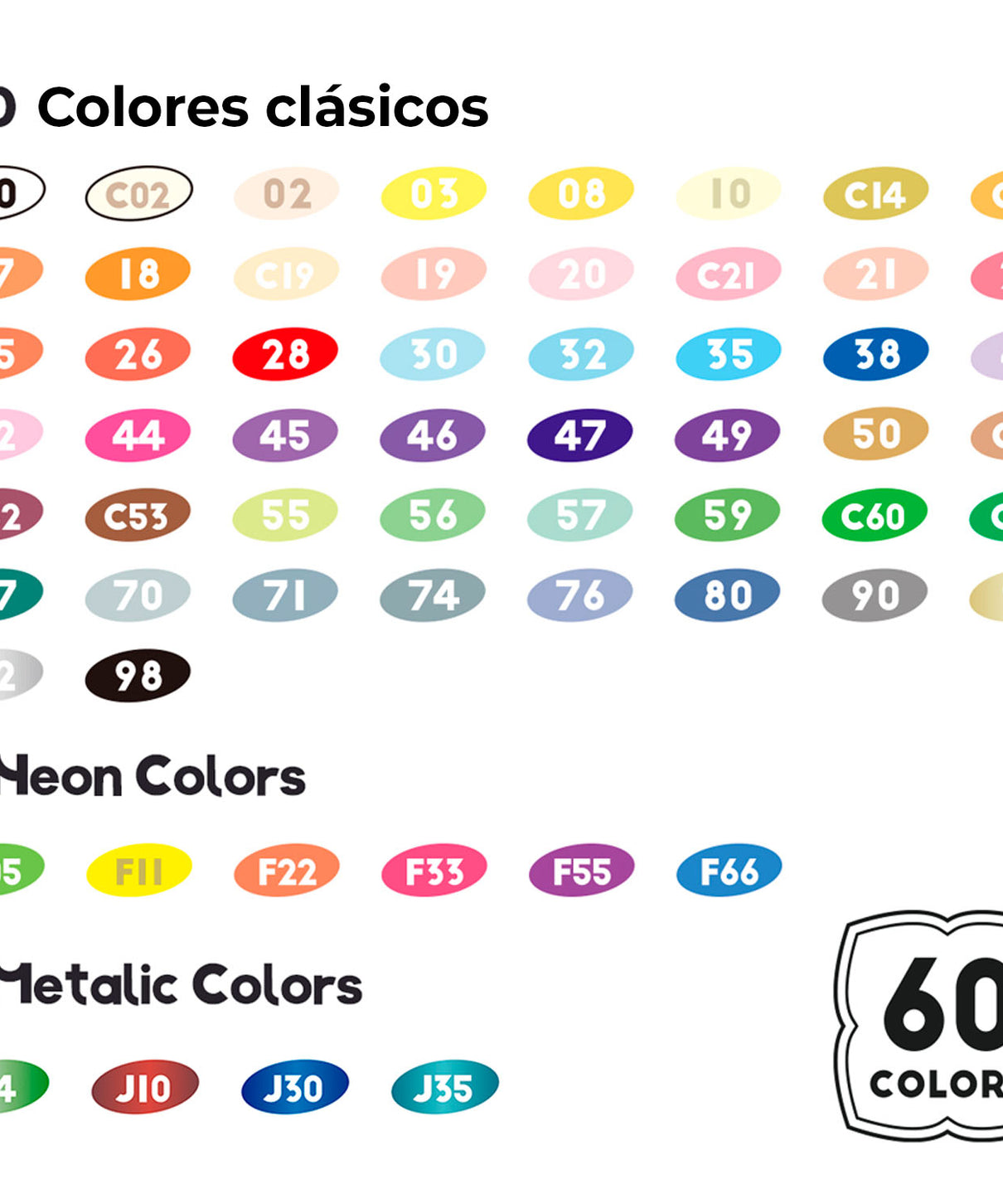 Marcadores Acrílicos Arrtx 60A | Punta Pincel | 60 colores: 50 clásicos + 4 metálicos + 6 neón