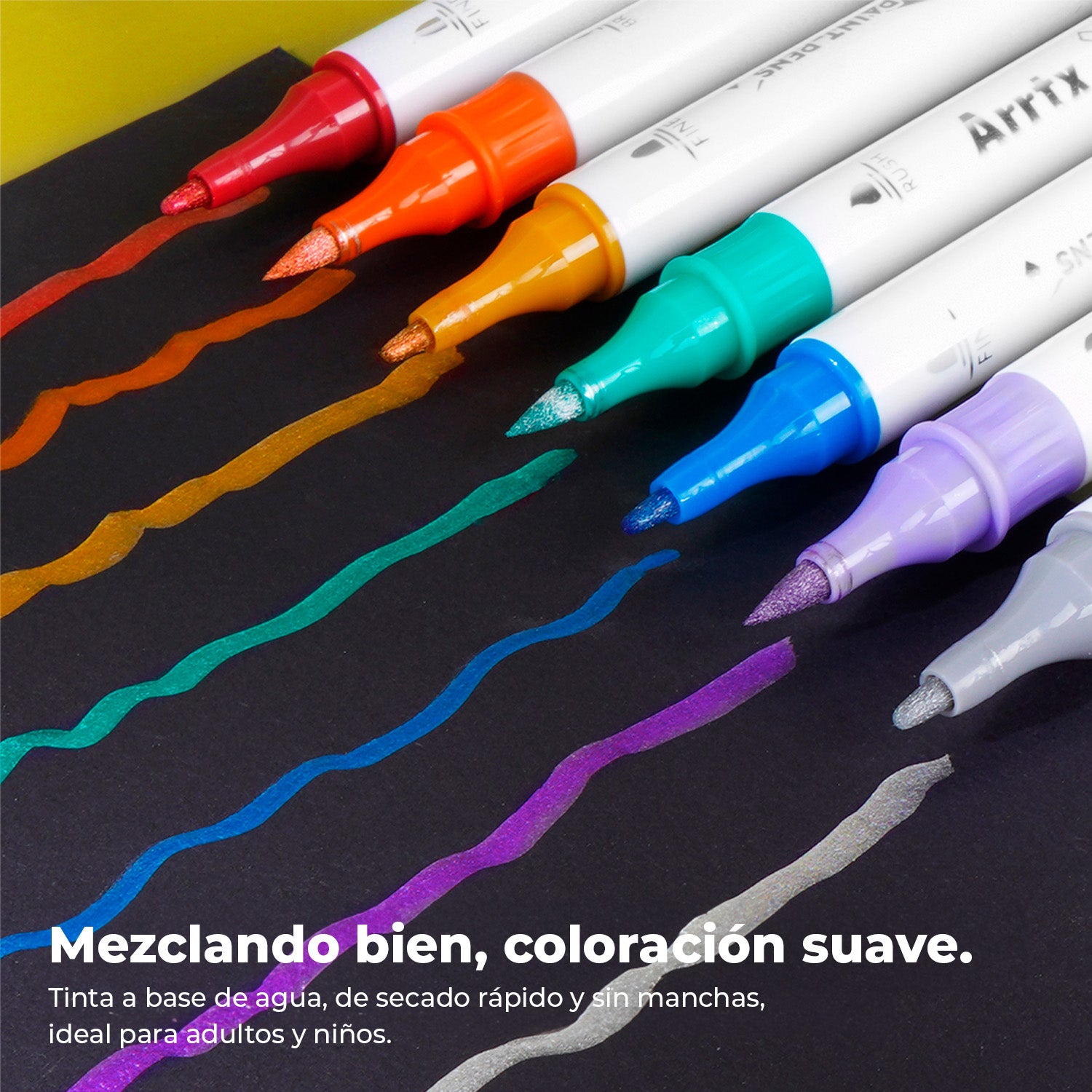 Marcadores Acrílicos Metálicos Arrtx | Punta Pincel y Fina | 18 colores