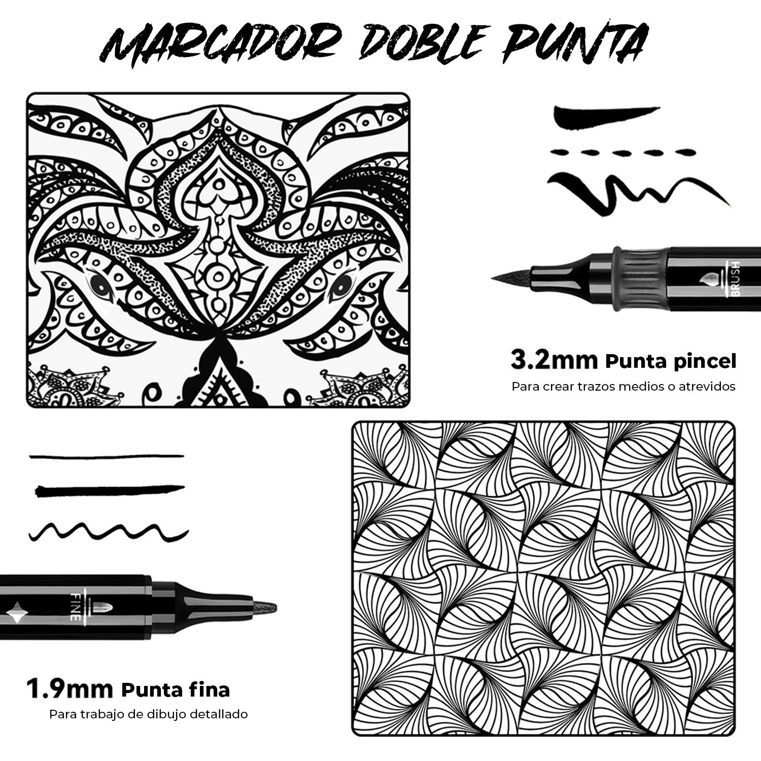 Marcador Acrílico Arrtx Negro | Punta Pincel y Fina | Por unidad y set