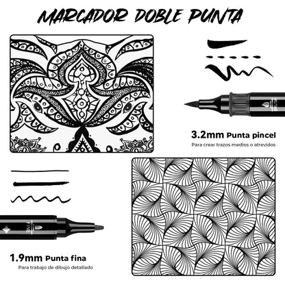 Marcador Acrílico Arrtx Negro | Punta Pincel y Fina | Por unidad y set