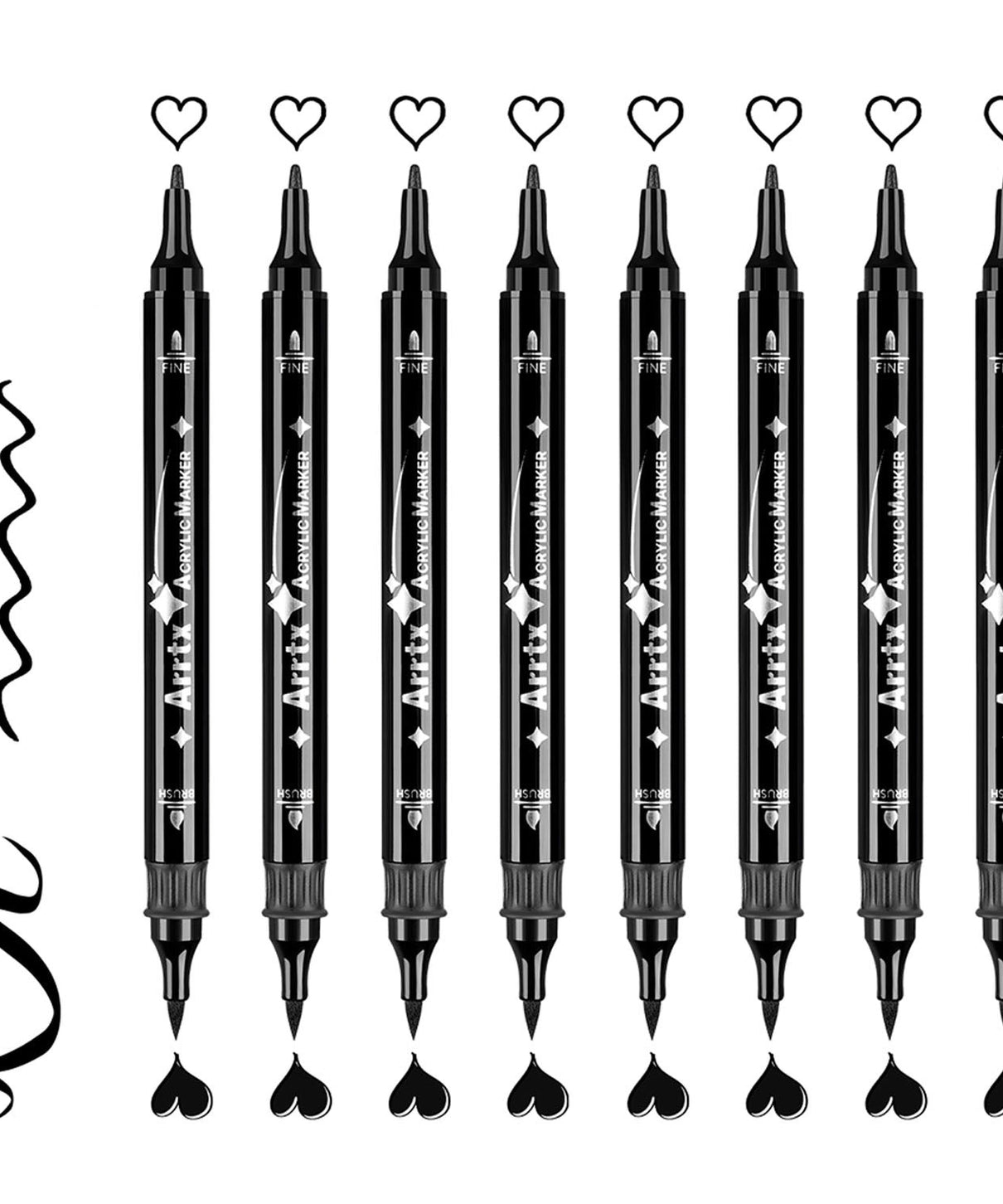 Marcador Acrílico Arrtx Negro | Punta Pincel y Fina | Por unidad y set