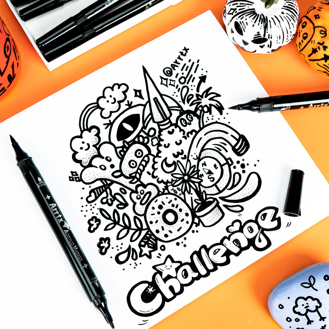 Marcador Acrílico Arrtx Negro | Punta Pincel y Fina | Por unidad y set