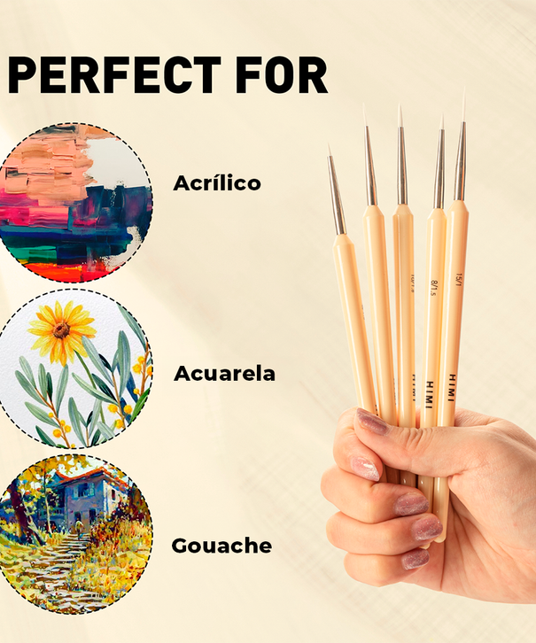 Set 5 Pinceles Para Detalles | Himi Miya Little Bird | Color Amarillo