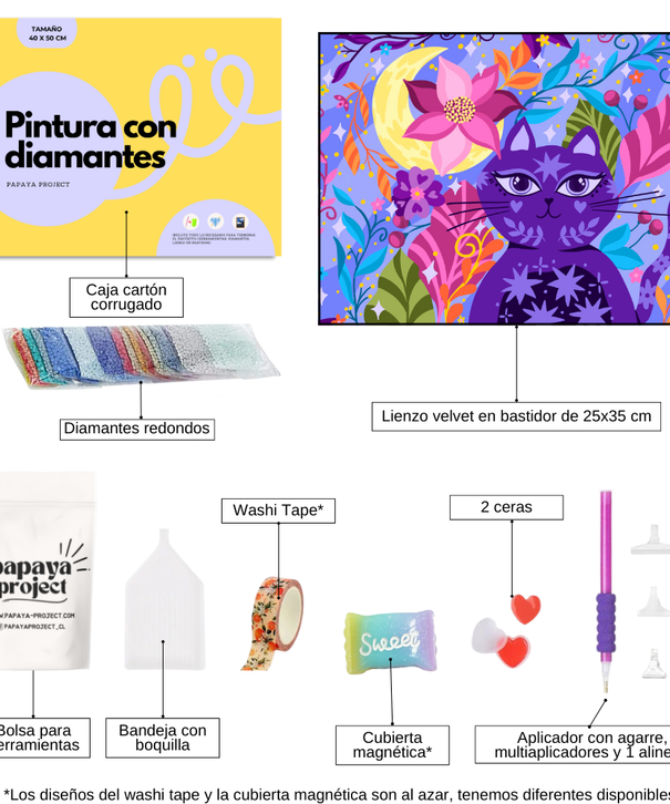 Pintura con Diamantes Michi Mágico | 25x35 cm | Diamond Painting en Bastidor