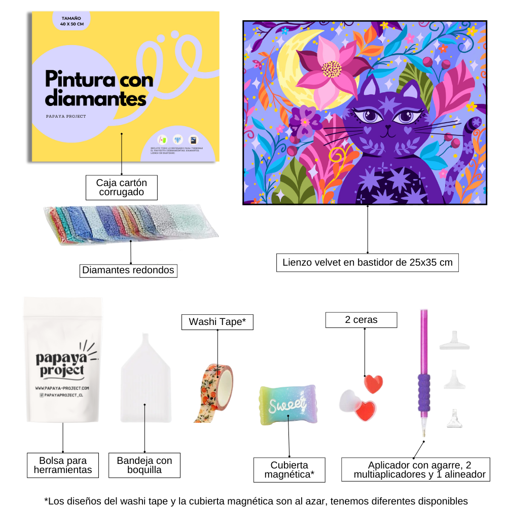 Pintura con Diamantes Michi Mágico | 25x35 cm | Diamond Painting en Bastidor