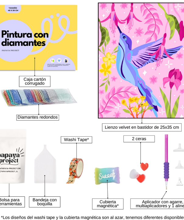 Pintura con Diamantes Colibrí | 25x35 cm | Diamond Painting en Bastidor