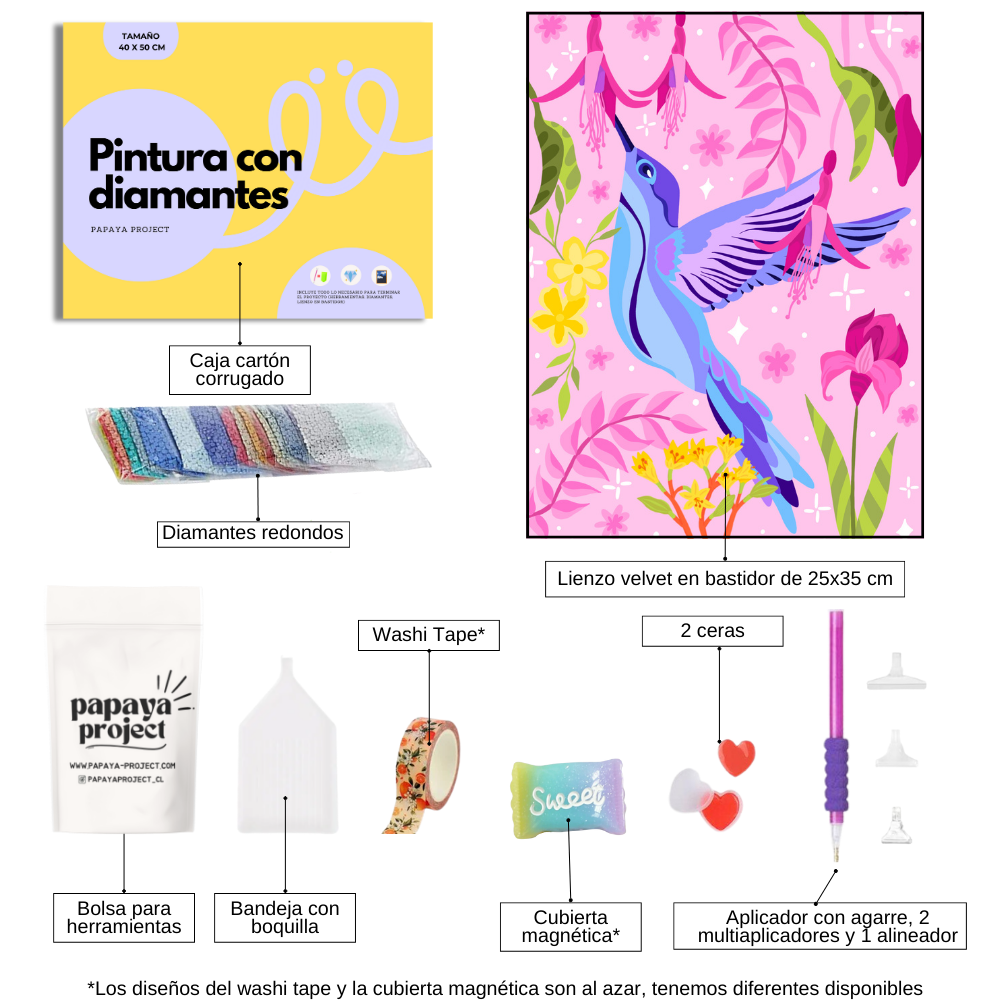 Pintura con Diamantes Colibrí | 25x35 cm | Diamond Painting en Bastidor