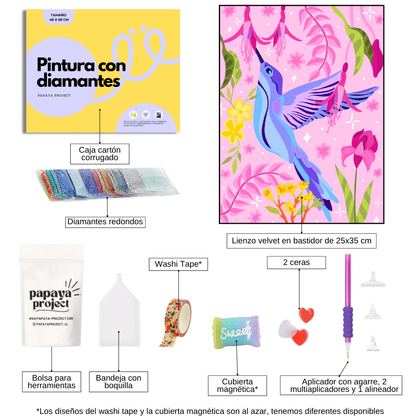 Pintura con Diamantes Colibrí | 25x35 cm | Diamond Painting en Bastidor