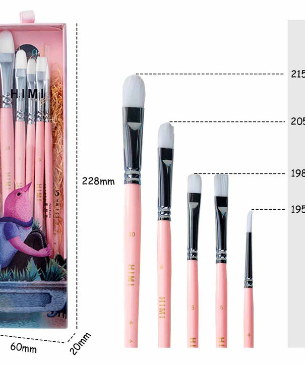 Set 5 Pinceles Distintas Técnicas | Himi Miya Little Bird | Color Rosado