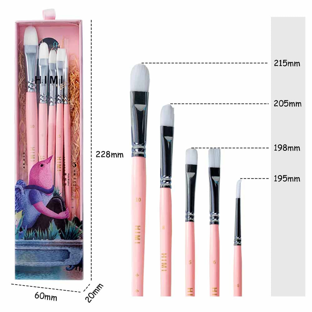 Set 5 Pinceles Distintas Técnicas | Himi Miya Little Bird | Color Rosado