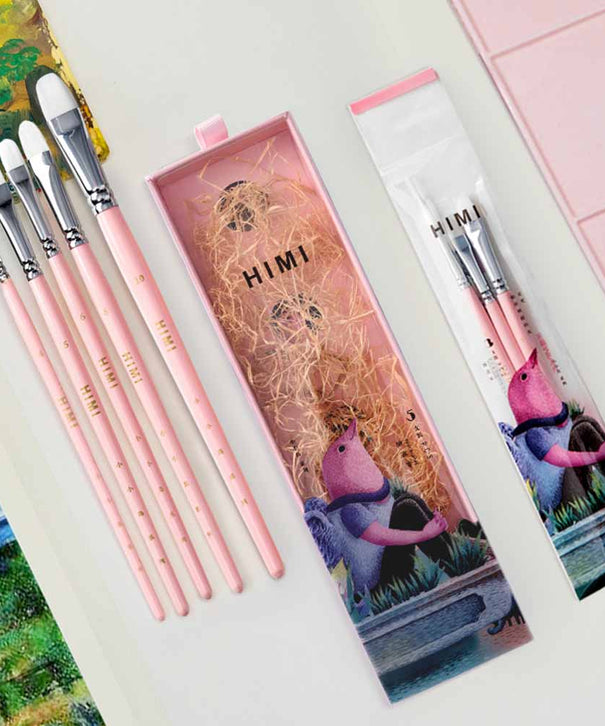 Set 5 Pinceles Distintas Técnicas | Himi Miya Little Bird | Color Rosado