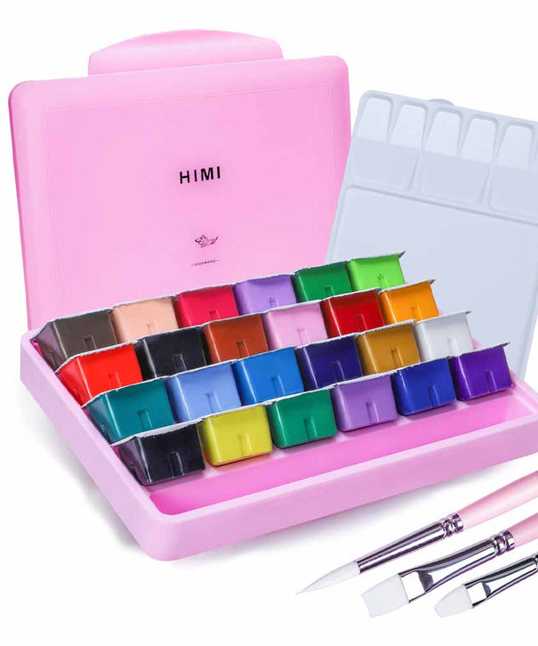 Gouache Himi 24 colores | 30 ml | Estuche Rosado + Pinceles