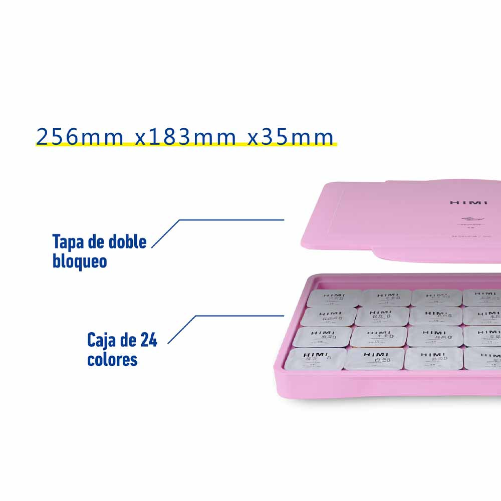 Gouache Himi 24 colores | 30 ml | Estuche Rosado + Pinceles