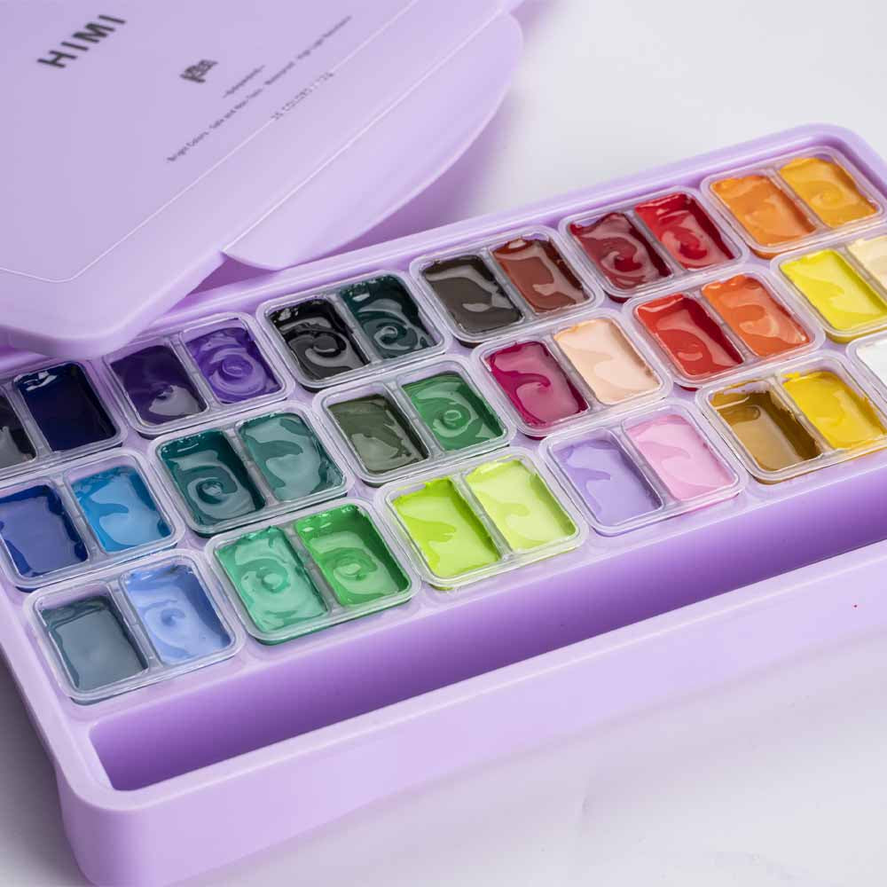 Gouache Himi 36 colores | 12 ml | Estuche Lila (incluye 3 pinceles)
