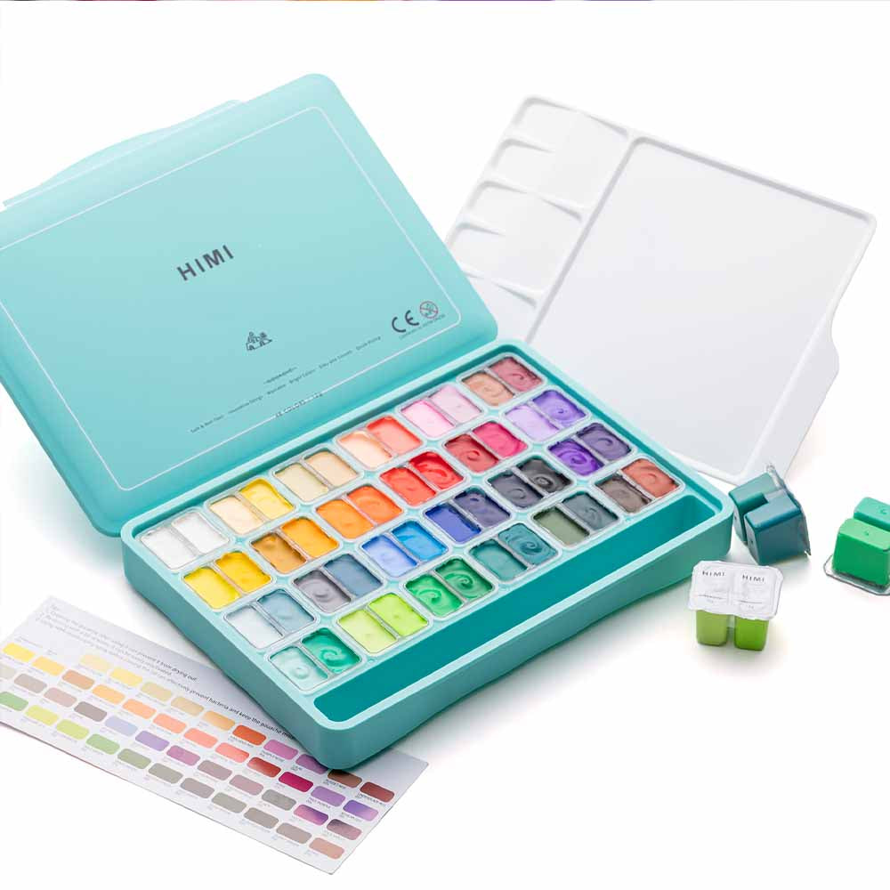 Gouache Himi 48 colores | 12 ml | Estuche Verde Agua (sin pinceles)