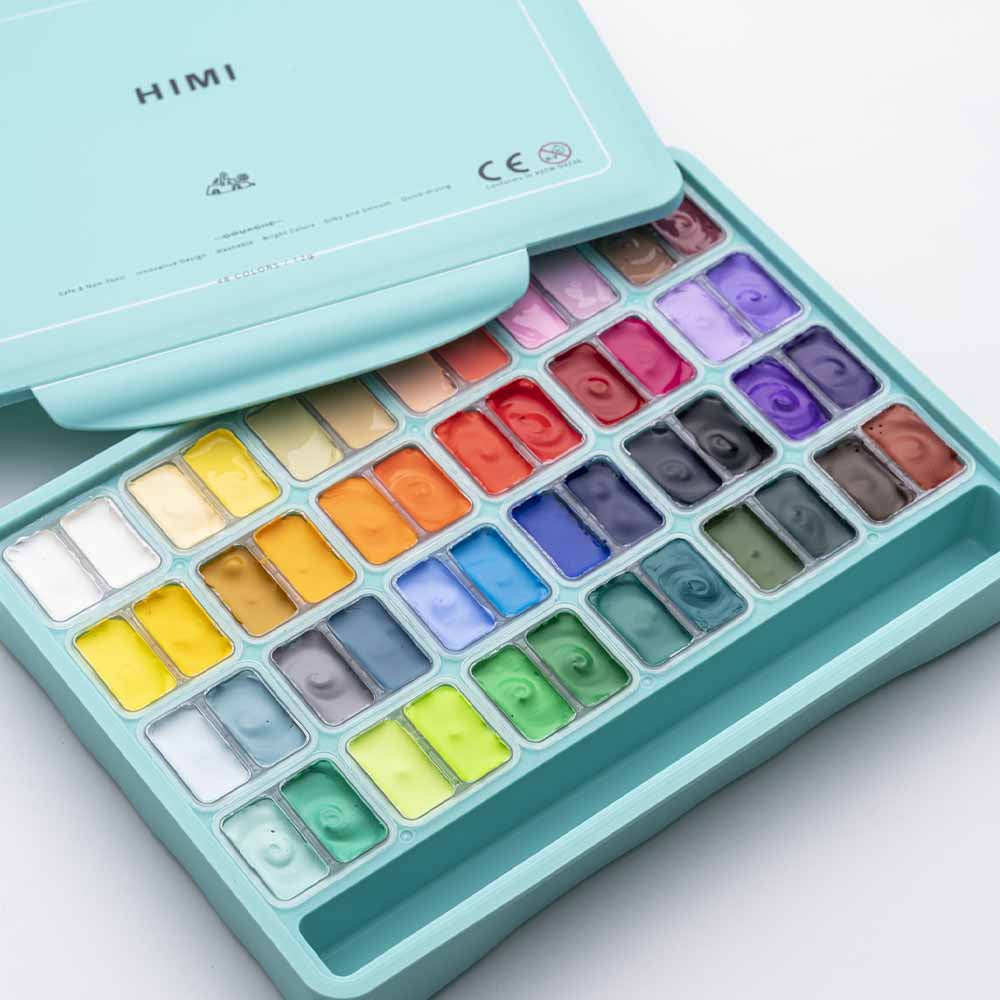 Gouache Himi 48 colores | 12 ml | Estuche Verde Agua (sin pinceles)