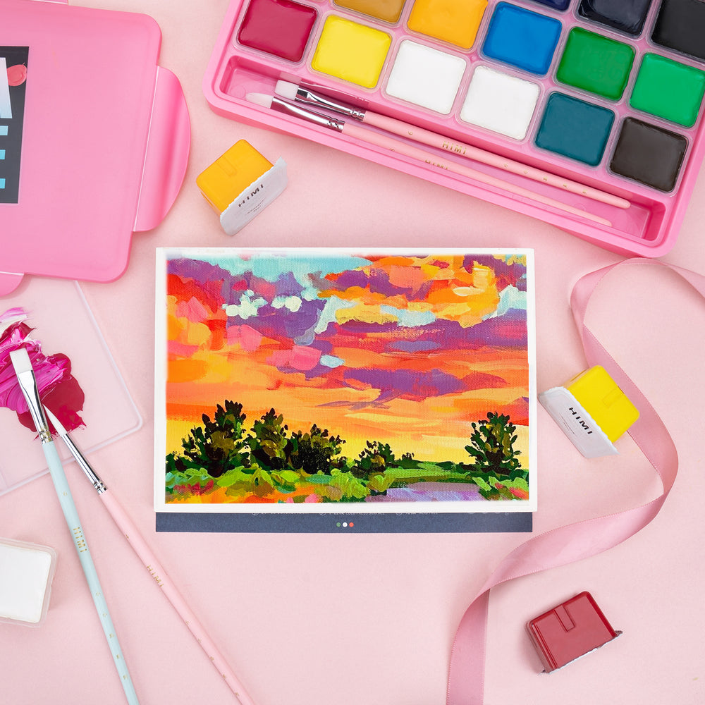 Gouache Himi 18 colores | 30 ml | Estuche Rosado + Pinceles