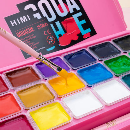 Gouache Himi 18 colores | 30 ml | Estuche Rosado + Pinceles