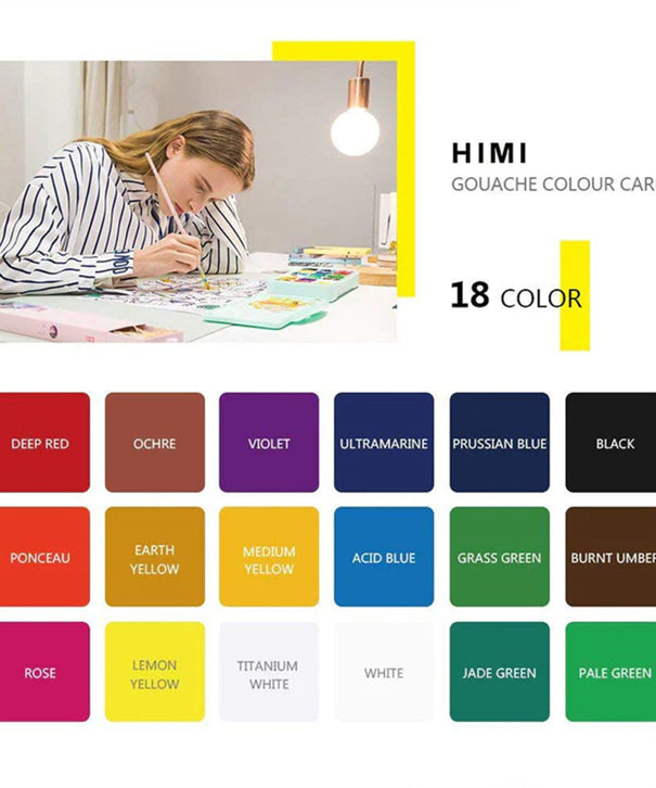 Gouache Himi 18 colores | 30 ml | Estuche Rosado + Pinceles