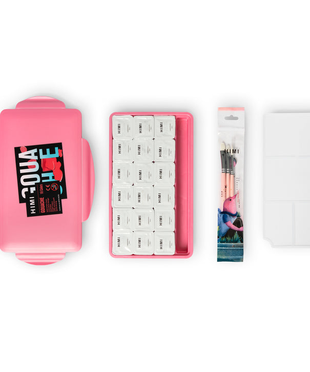 Gouache Himi 18 colores | 30 ml | Estuche Rosado + Pinceles