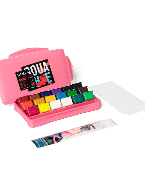 Gouache Himi 18 colores | 30 ml | Estuche Rosado + Pinceles