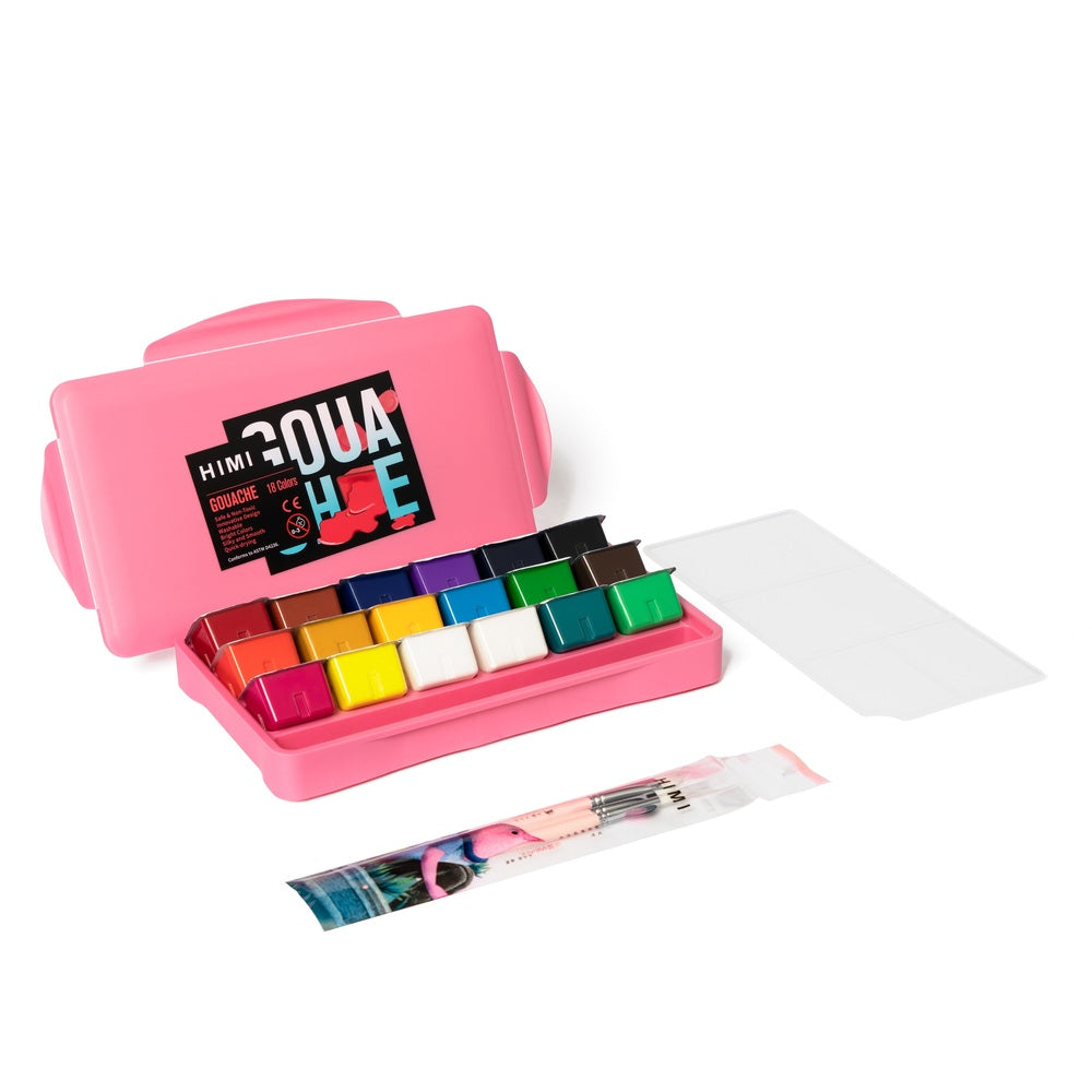 Gouache Himi 18 colores | 30 ml | Estuche Rosado + Pinceles