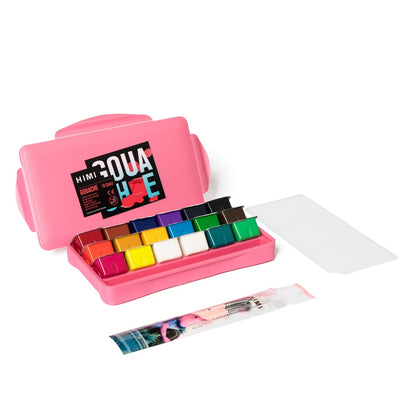 Gouache Himi 18 colores | 30 ml | Estuche Rosado + Pinceles