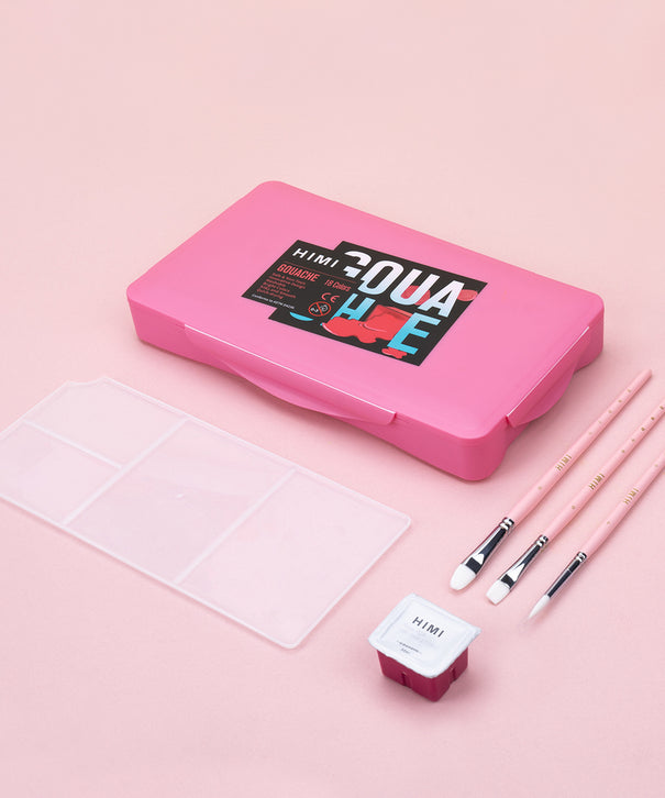 Gouache Himi 18 colores | 30 ml | Estuche Rosado + Pinceles