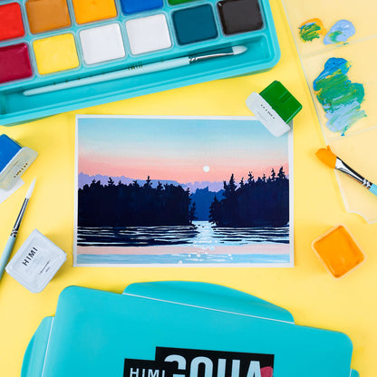 Gouache Himi 18 colores | 30 ml | Estuche Verde Agua + Pinceles