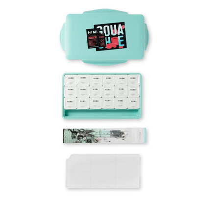 Gouache Himi 18 colores | 30 ml | Estuche Verde Agua + Pinceles
