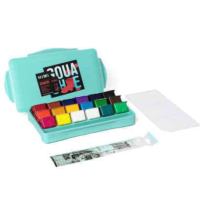 Gouache Himi 18 colores | 30 ml | Estuche Verde Agua + Pinceles