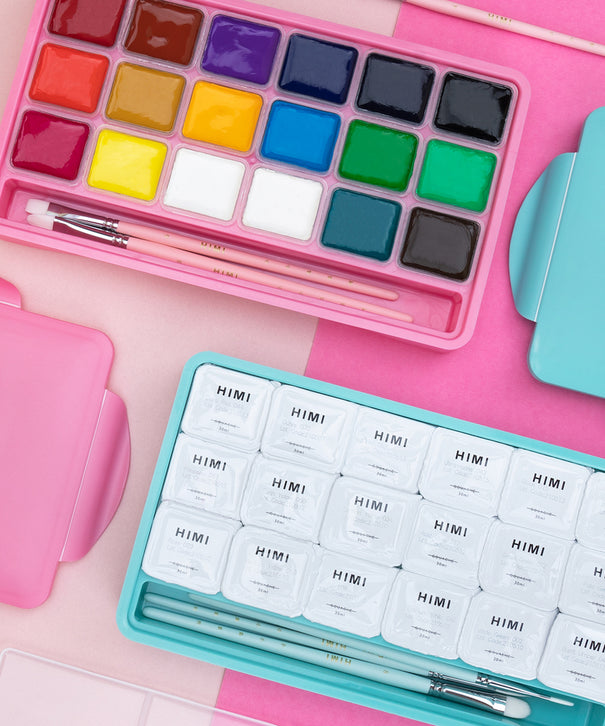 Gouache Himi 18 colores | 30 ml | Estuche Verde Agua + Pinceles