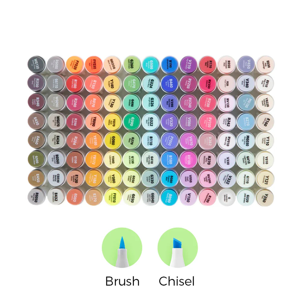 Ohuhu 104 Marcadores de Alcohol + 1 blender | Honolulu A: Pincel y Biselada