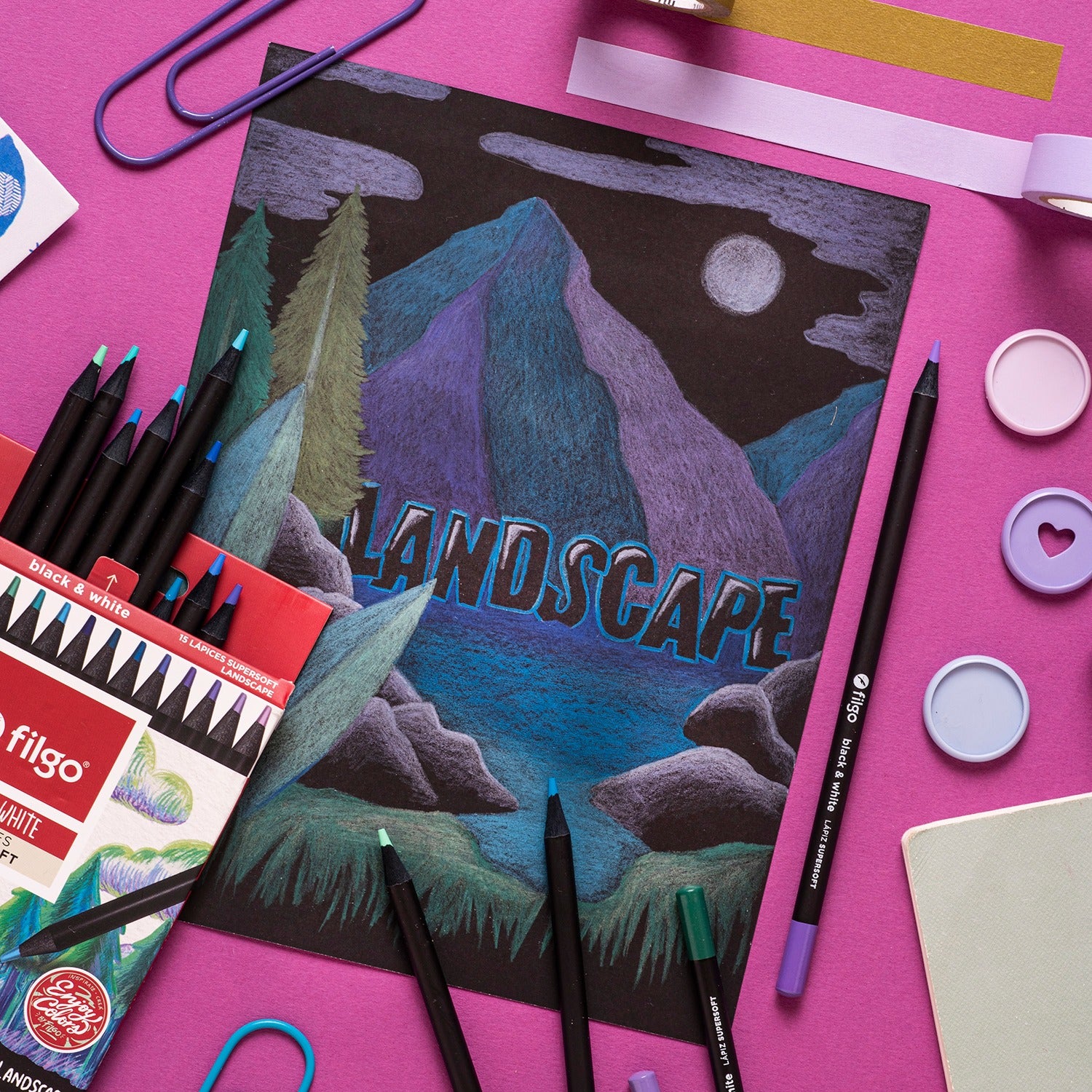 Lápices Black&White Supersoft 15 colores | Tonos Landscape | Filgo