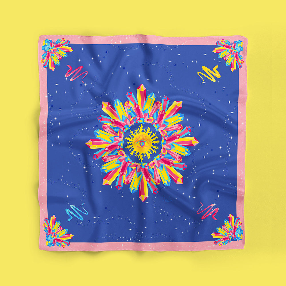Pañuelo Cristales (fondo azul borde lila)