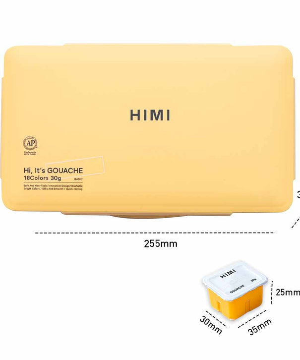 Gouache Himi 18 colores | 30 ml | Estuche Amarillo + Pinceles