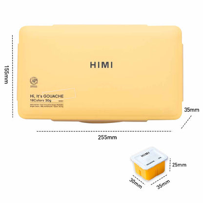 Gouache Himi 18 colores | 30 ml | Estuche Amarillo + Pinceles