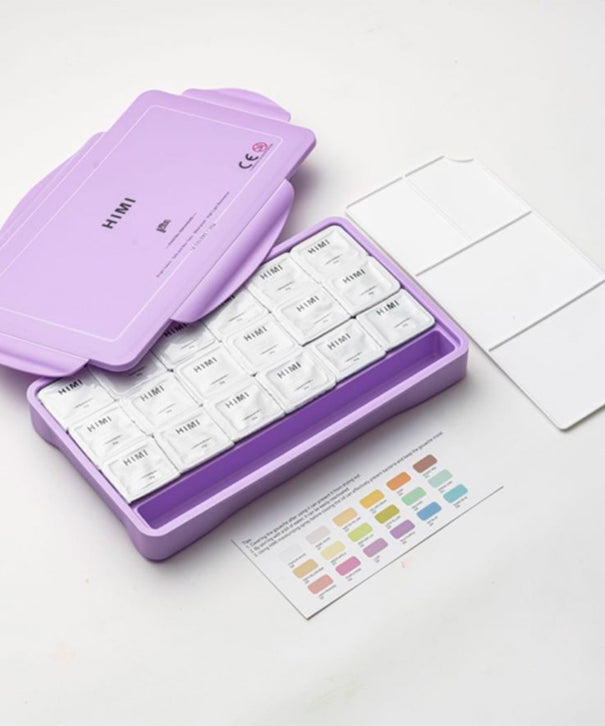 Gouache Himi 18 colores | 30 ml | Colores Pasteles Estuche Lila