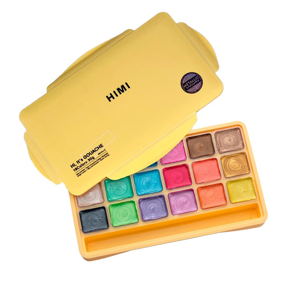 Gouache Himi 18 colores | 30 ml | Colores Metálicos Estuche Amarillo