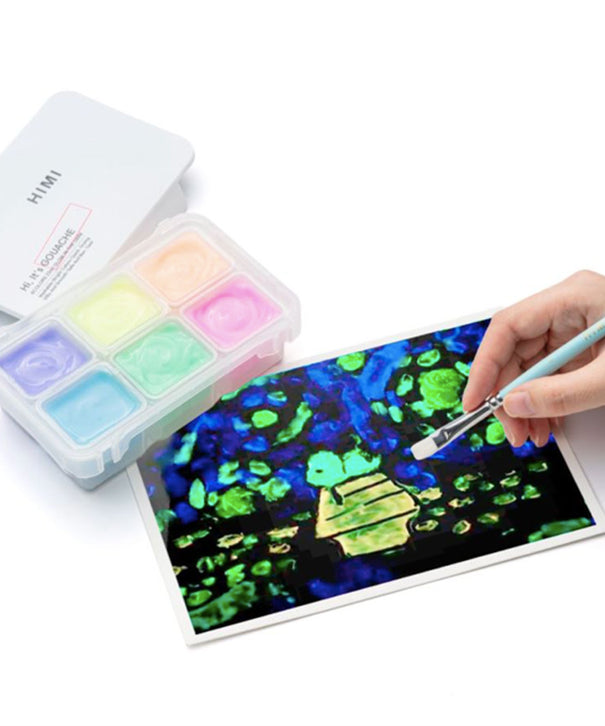 Gouache Himi 6 colores | 23 ml | Colores Brillo en la Oscuridad Mini Estuche