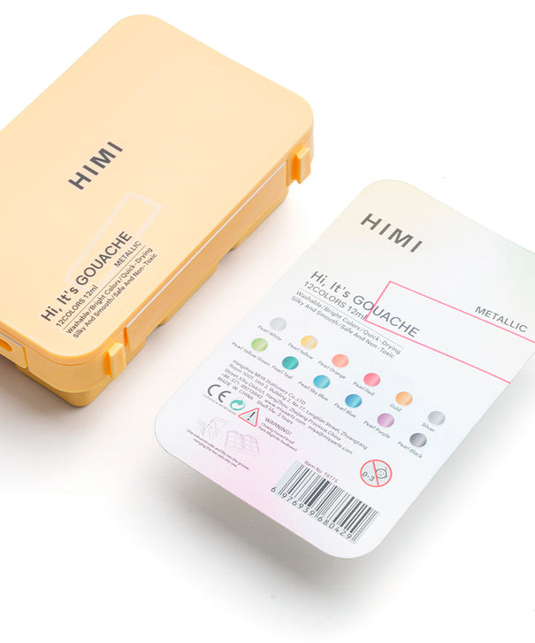 Gouache Himi 12 colores | 12 ml | Colores Metálicos Mini Estuche Amarillo