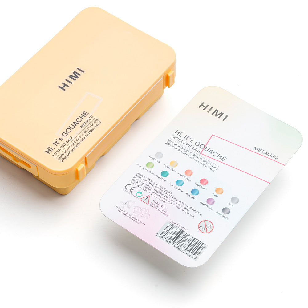 Gouache Himi 12 colores | 12 ml | Colores Metálicos Mini Estuche Amarillo